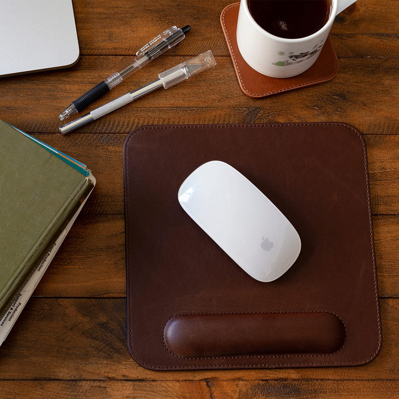 Londo Leather Mousepad with Wrist Rest Dark Brown