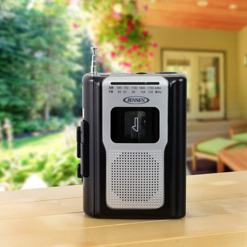Jensen CR-100 Retro Portable AM/FM Radio Personal Cassette Player Compact Lightweight Design Stereo AM/FM Radio Cassette Player/Recorder & Built in Speaker (Black Series) Black