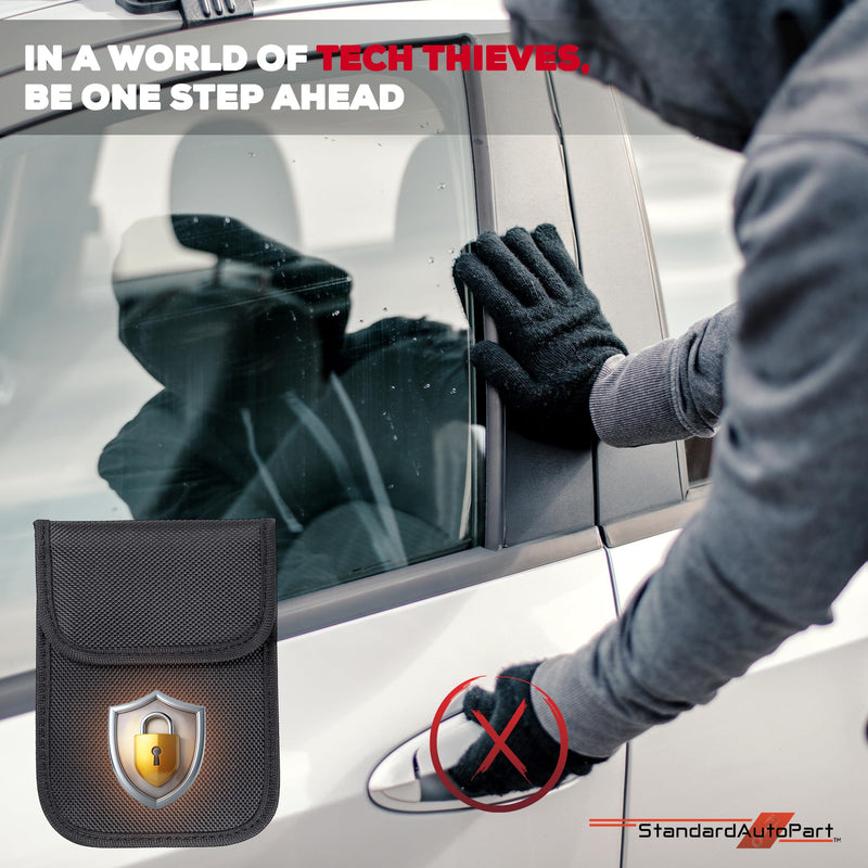 StandardAutoPart Signal Blocking Faraday Key Fob Case - Car Anti Theft Device Shields Against All Signal Types, Including RFID Blocking & Durable Faraday Bag (1) 1 Black