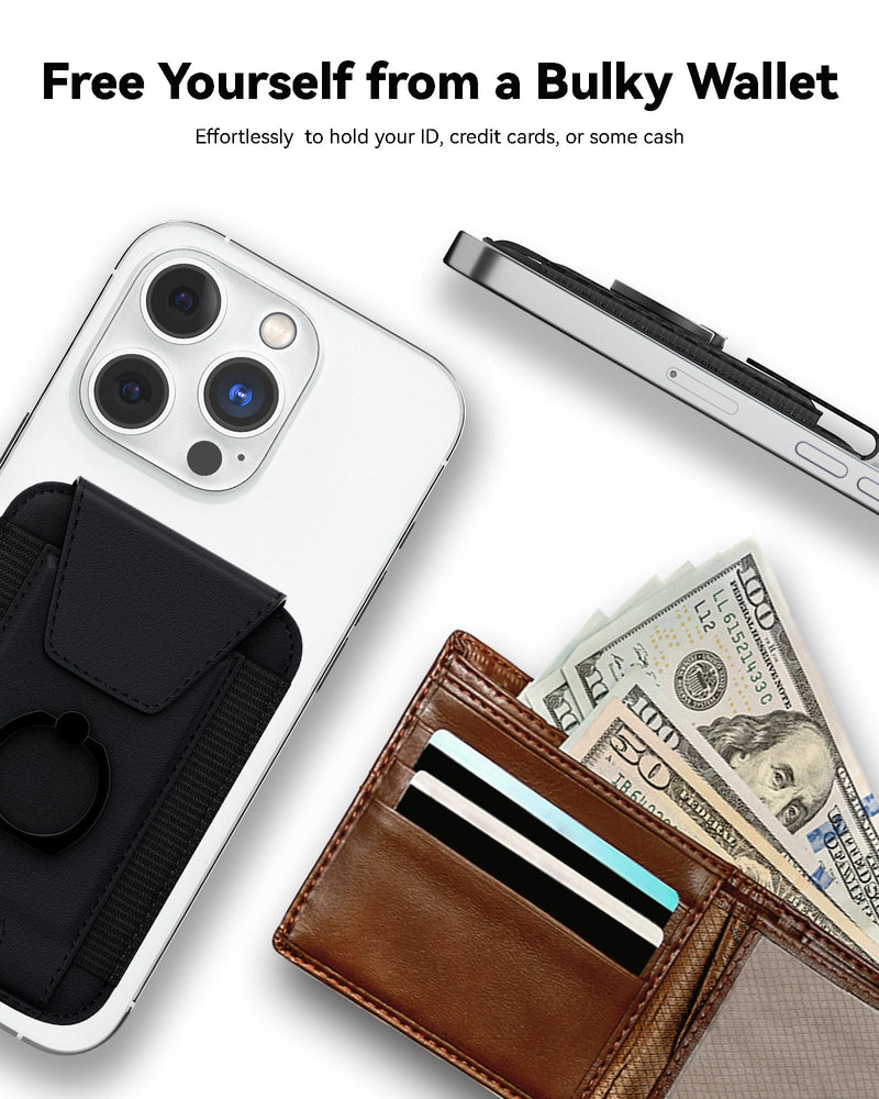 3-in-1 Magnetic Wallet with Phone Ring Stand, Compatible with Mag-Safe Wallet, Magnetic Privacy Flap, Phone Wallet with Phone Ring for iPhone 15/14/13/12 Series, 7 Cards Holder (Black) Black