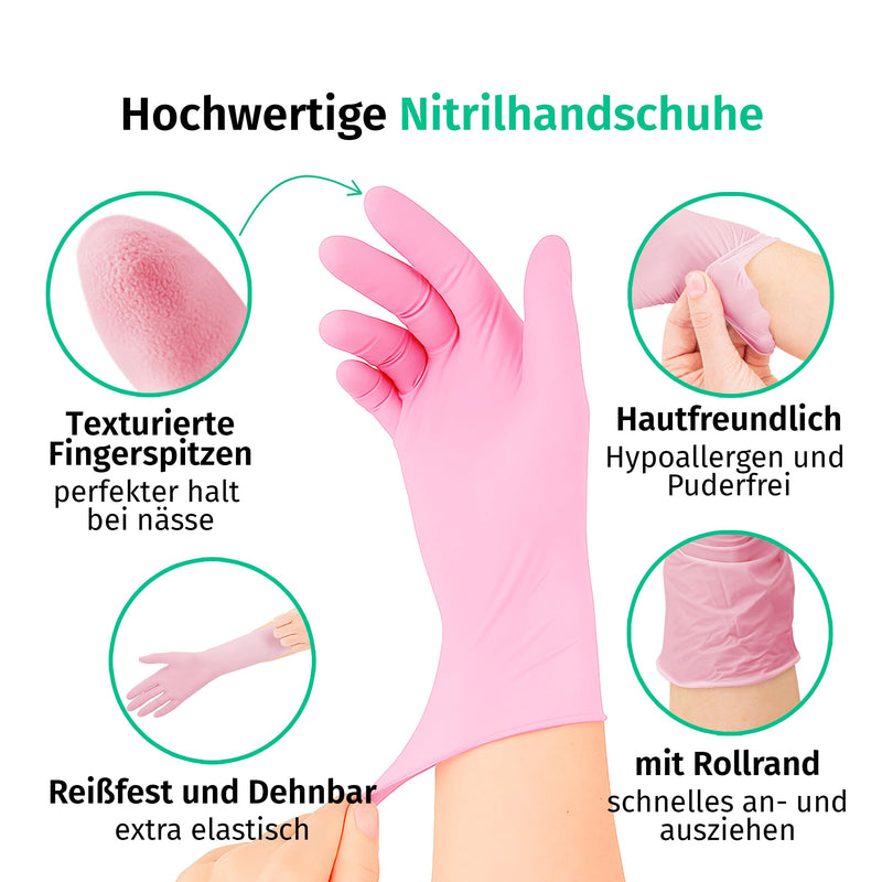 SF Nitrile Gloves M Pink - Pack of 100 Disposable Gloves, Medical Gloves, Powder-Free, Latex Free, Disposable Gloves for Cooking, Cleaning, Medicine, Kitchen, Cosmetics, Household