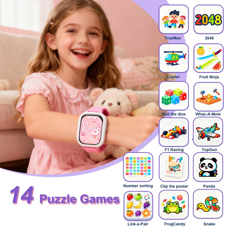 Kids Smart Watch 4-15 Ys, Standalone&APP Dual Use, Bluetooth Call, Kid Gift | 1.8'' IP68 Boys Girls Fitness Tracker, DIY Sports Modes, Heart Rate&Sleep Monitor, 13 Alarms, Weather, Smart Reminder, Games Pink-Bluetooth
