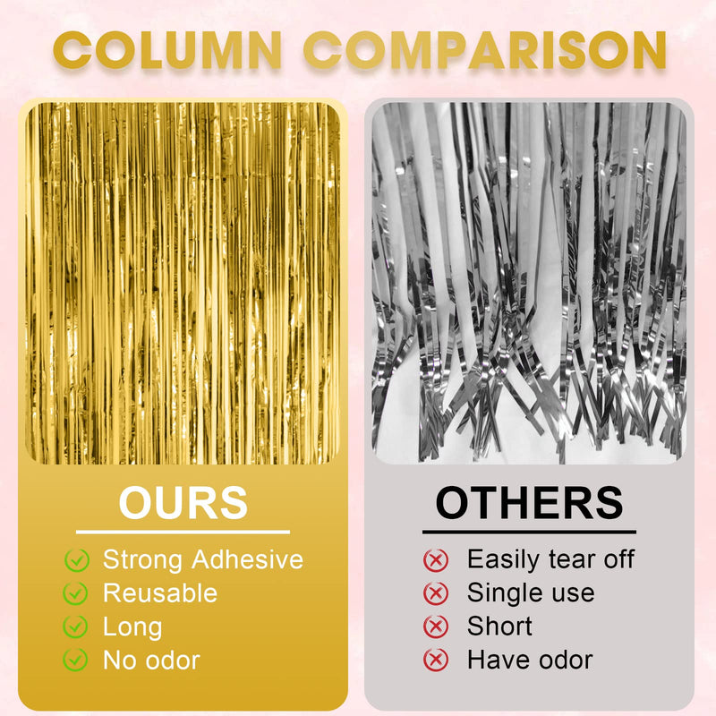 3 Pack 3.3x8.2 Feet Gold Foil Fringe Backdrop Curtains, Tinsel Streamers Birthday Party Decorations, Fringe Backdrop for Graduation, Baby Shower, Gender Reveal, Disco Party 05 Gold