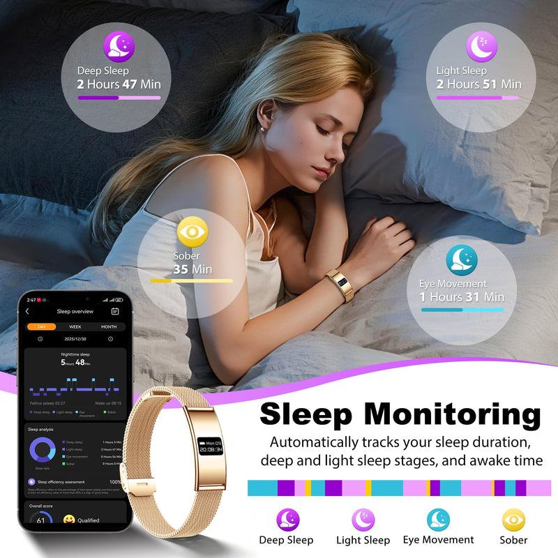 Smart Bracelet for Women Men, Activity & Fitness Trackers, 1ATM Waterproof,Multiple Sport Modes, Fitness Tracking Wearable with Free App, 2 Bands Golden