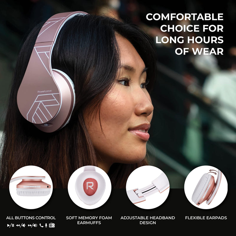 PowerLocus P2 Bundle - Wireless Headphones Over-Ear - 1pcs Rose Gold and 1pcs Black/Red
