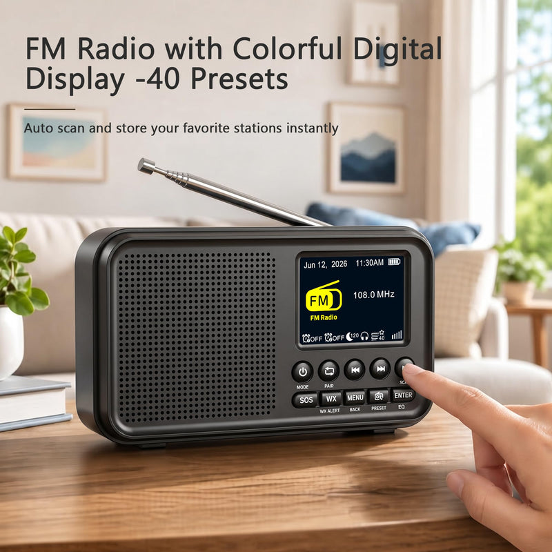 Emergency Weather Radio Hand Crank Solar Battery Operated Portable AM/FM Shortwave Radio & Portable FM Bluetooth Radio