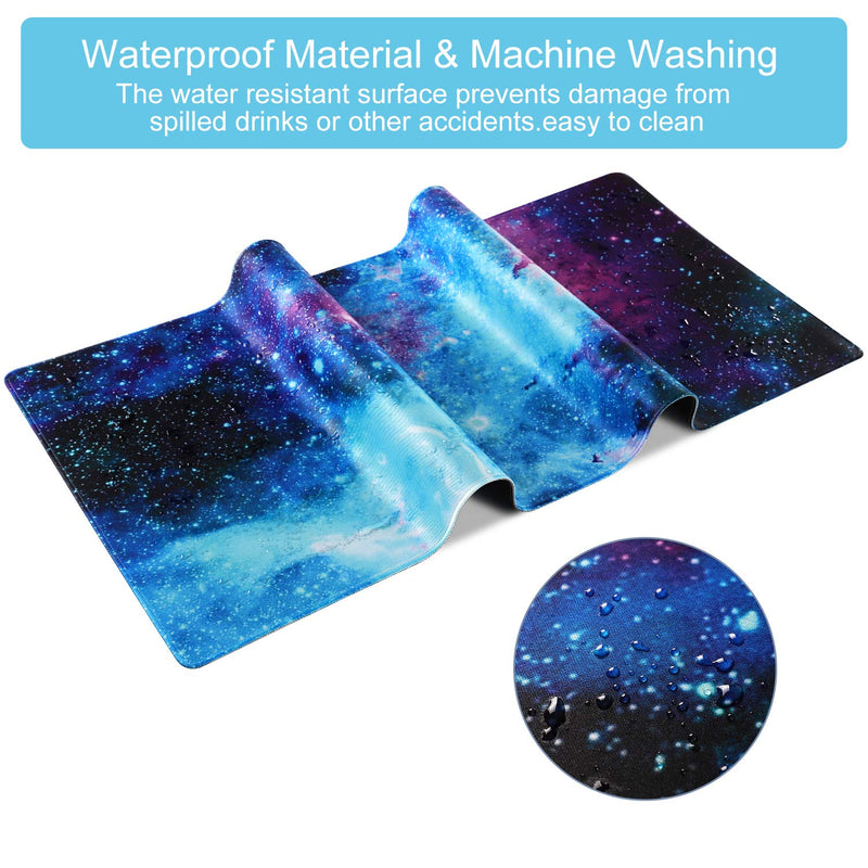 Extended Gaming Mouse Pad Mat Large Desk Mat Non Slip Rubber Base Computer Desktop Laptop Keyboard Mouse Mat with Stitched Edges, 35.1 x 15.75 in Long XXL Waterproof Mousepad for Work Game, Galaxy Nebula Galaxy