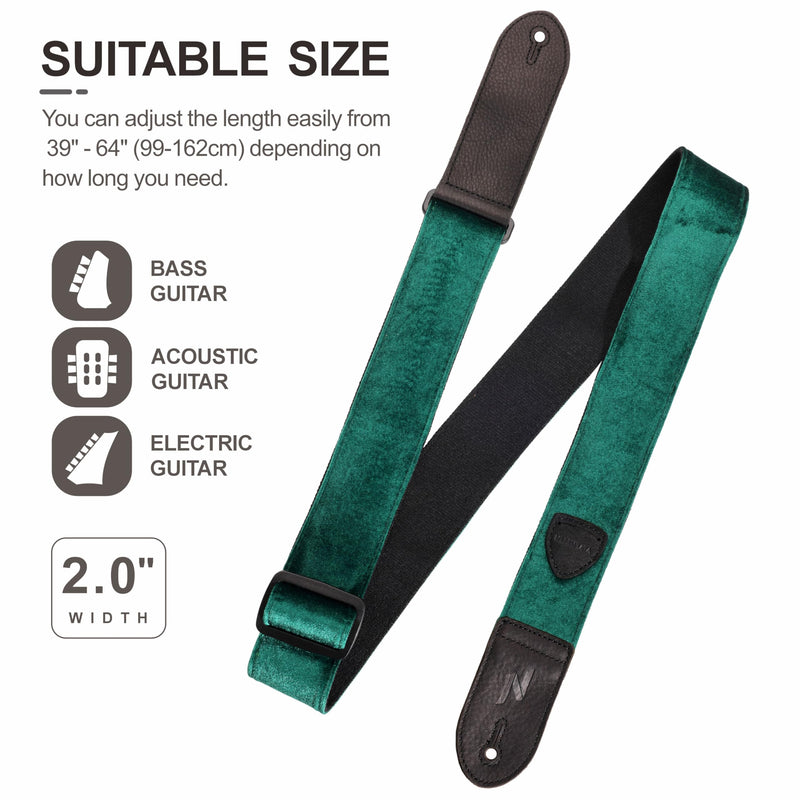 Nefelibata Guitar Strap,Double Full-Grain Leather Ends,Vintage Velvet Strap/FREE BONUS-4 Picks+Strap Locks+Strap Button,Gift For Bass,Electric&Acoustic Guitars(Vintage Christmas Green) C#-vintage Christmas Green