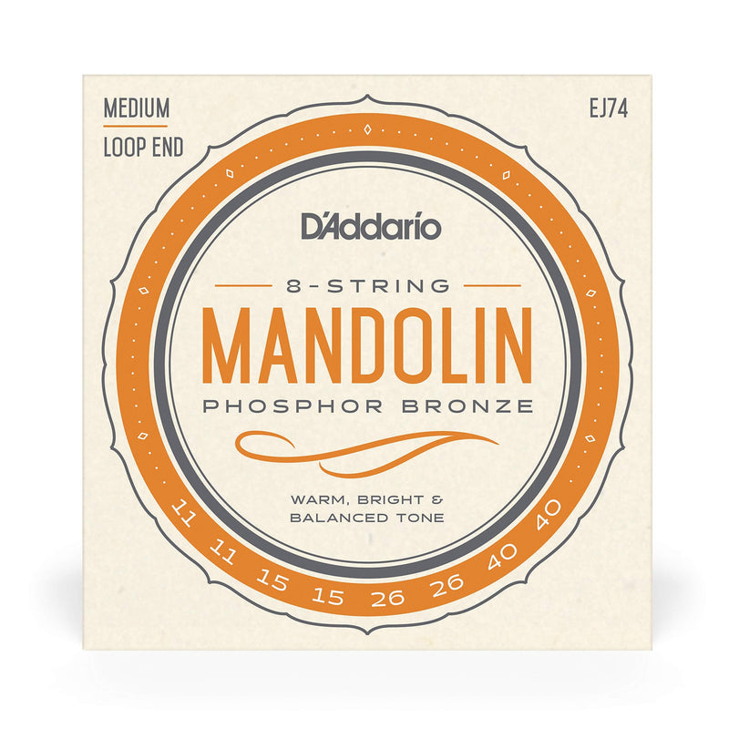 D'Addario Mandolin Strings - Mandolin Strings - Phosphor Bronze - For 8 String Mandolin - Rich, Full Tonal Spectrum - EJ74 - Medium, 11-40 1-Pack