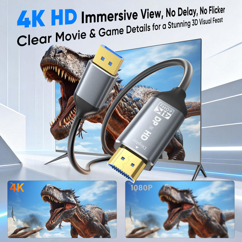 5Pack DisplayPort to HDMI Cable 4K@60Hz 10FT(120in), Display Port to HDMI Uni-Directional Passive Adapter Cable, Male to Male DP 1.2 to HDMI 2.0 Cord for Monitor, PC, Laptop, GPU, HDTV,Projector 120 Inches 5