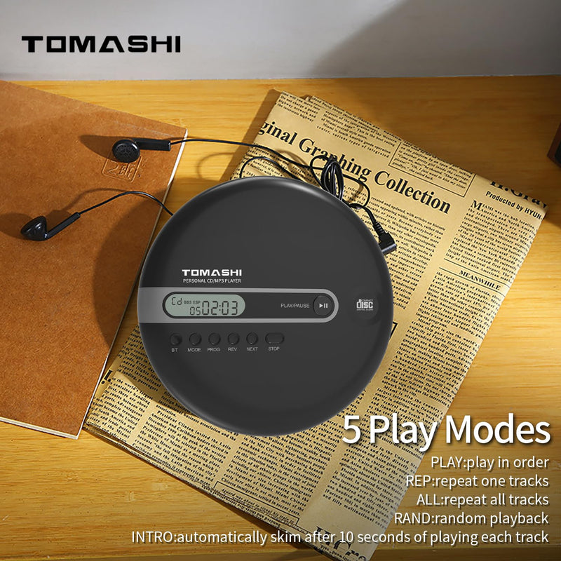 [AUSTRALIA] - Portable CD Player with Bluetooth, CD Player with Headphones, ESP 40 Seconds for Home Travel, Stereo CD Walkman with LCD Display for Adults Students Kids 