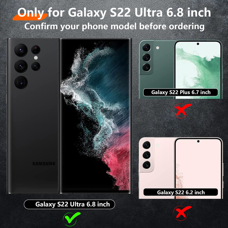 Temdan [Heavy Shockproof for Samsung Galaxy S22 Ultra Case,with 2 Pack [Soft Screen Protector + Camera Lens Protector] [12 FT Military Grade Drop Protection] Tough Rugged Full-Body Protection Black/6in1