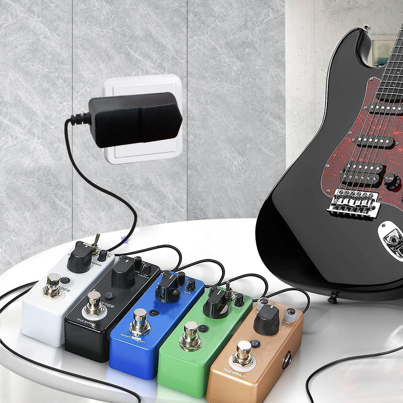 Rockhouse 9V DC 1A Guitar Pedal Power Supply Center Negative 9 Volt Adapter Power Cord with 6 Way Daisy Chain Cables for BOSS Guitar Effect Pedals