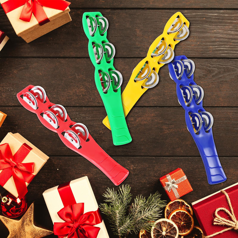 EASTROCK Plastic Jingle Stick Jingle Bells Latin Percussion Musical Instrument Tambourine Stick (Red Green Yellow and Blue) 4PCS 4 PCS Red,Blue,Green,Yellow