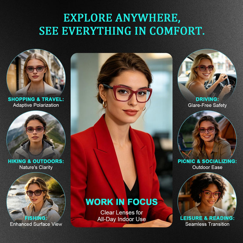 AI Smart Glasses for Women Men, Bluetooth Glasses, Butterfly Frame Red | AI Assistant with Free App, Photo Translation, Open-Ear Audio, Lightweight，Photochromic Lenses for Shopping Travel Daily Wear Red-Fashion butterfly frames