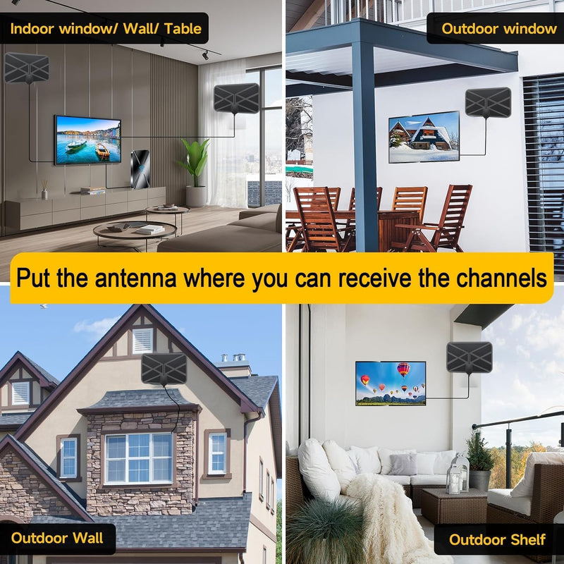 TV Antenna Indoor Digital Antenna Portable TV Antenna for Local Channels Supports 4K 1080p Smart TVs - Includes Signal Amplifier 16.5-Foot HDTV coaxial Cable black Small