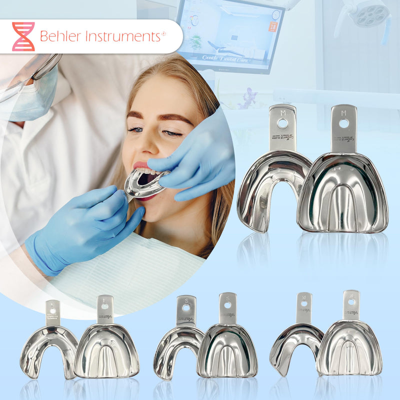 PACK Non Perforated Individual Impression Spoons for Toothless People, Upper and Lower - High Strength Stainless Steel - Essential Instrument for Dentists 8