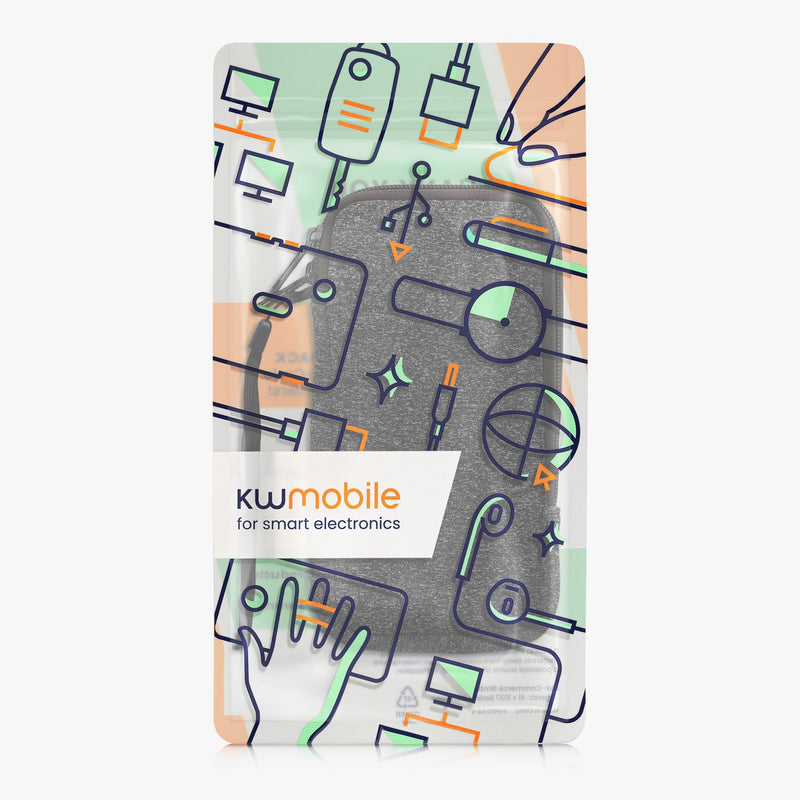 kwmobile Neoprene Phone Pouch Size XXL - 7" - Universal Cell Sleeve Mobile Bag with Zipper, Wrist Strap - Anthracite/White XXL - 7"