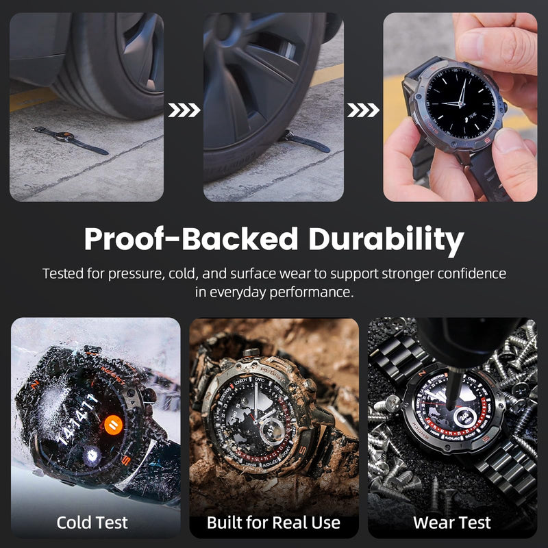 Rugged Smart Watch for Men, 5ATM Waterproof, 170+ Sports Modes,1.43" AMOLED | Round Health Fitness Tracker Watch, Tactical Military Smartwatch Compatible with iPhone Android Metallic