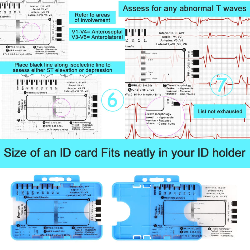 ECG 7 Step Ruler, Portable ECG Assessment Tool ECG/ECG 7 Step Ruler Card for ECG/ECG Interpretation ECG Ruler Plastic Ruler Measuring Tool ECG ECG Card Ruler ECG Reference Guide with Protect Sheath