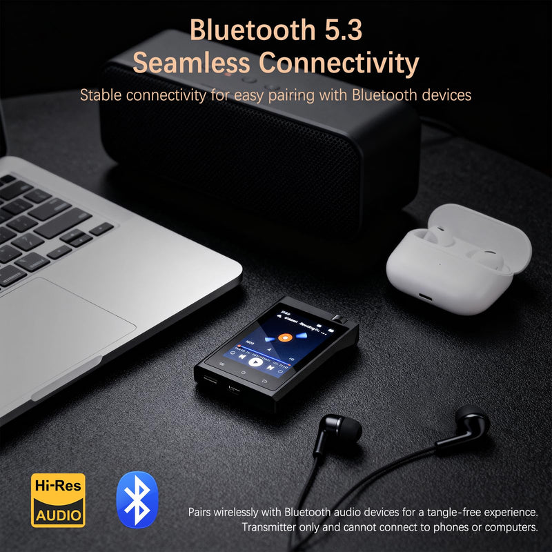 [AUSTRALIA] - 64GB MP3 Player with Bluetooth 5.3, MP3 Player Bluetooth with 2.8'' Touch Screen Digital Music Player with HiFi Sound Voice Recorder, Dual Headphone Jacks, Supports Up to 128GB for Sports Runners MP3 Player M22 64G-Black 