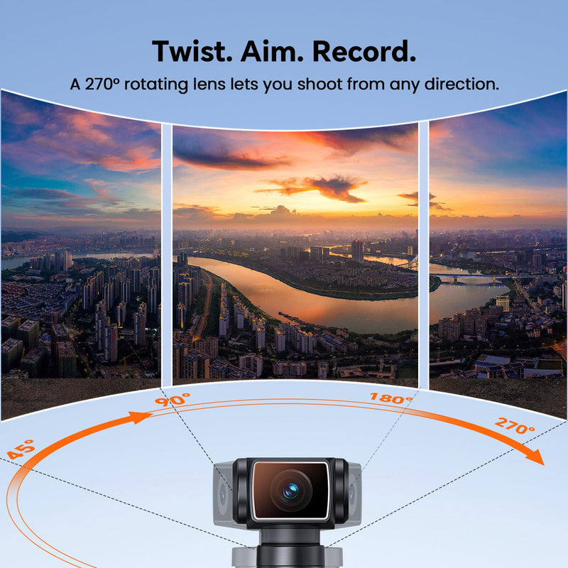 5K Body Camera with Audio, 270° Rotating Lens, External Mic, and EIS Stabilization – 4K/60FPS Z14 Vlogging Camera for Daily Recording and Personal Record (Black) Black