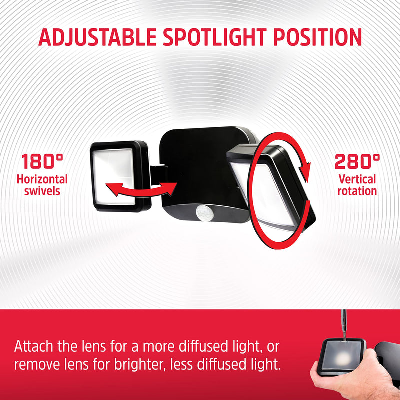 [AUSTRALIA] - Energizer LED Flood Light Outdoor, Security Light, 2 Head, Wireless, Battery Operated, 800 Lumens, Swivels & Rotates, Weather-Resistant, Motion Sensor Outdoor Light, Black, 1 Pack, 40776 