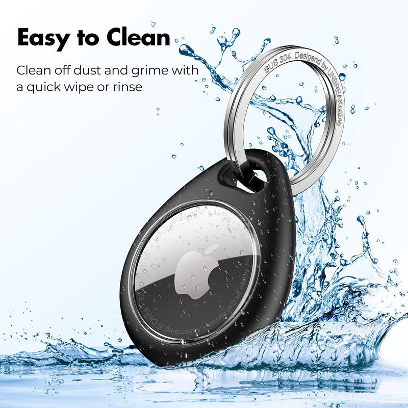 UNBREAKcable Apple AirTag Holder - 4 Pack [Fit Tightly Design] [Easy to Install] [Hold Air Tag Securely] Waterproof TPU Shell Protective Case with 304 Stainless Steel Keychain Key Ring Black&Blue&Orange&Green