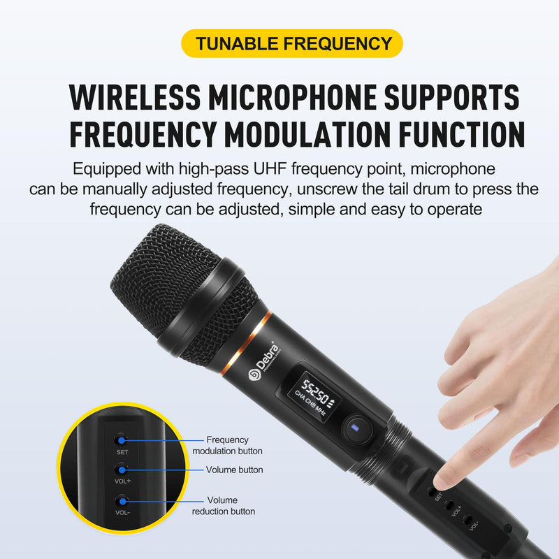 [AUSTRALIA] - D Debra Wireless Microphone UHF Cordless Handheld Dynamic with Rechargeable Receiver and 30 Adjustable Frequency for Karaoke Singing, Wedding, DJ, Party, Speech, Church, Class Use, 200ft (PU-12H-02) PU-12H-02 