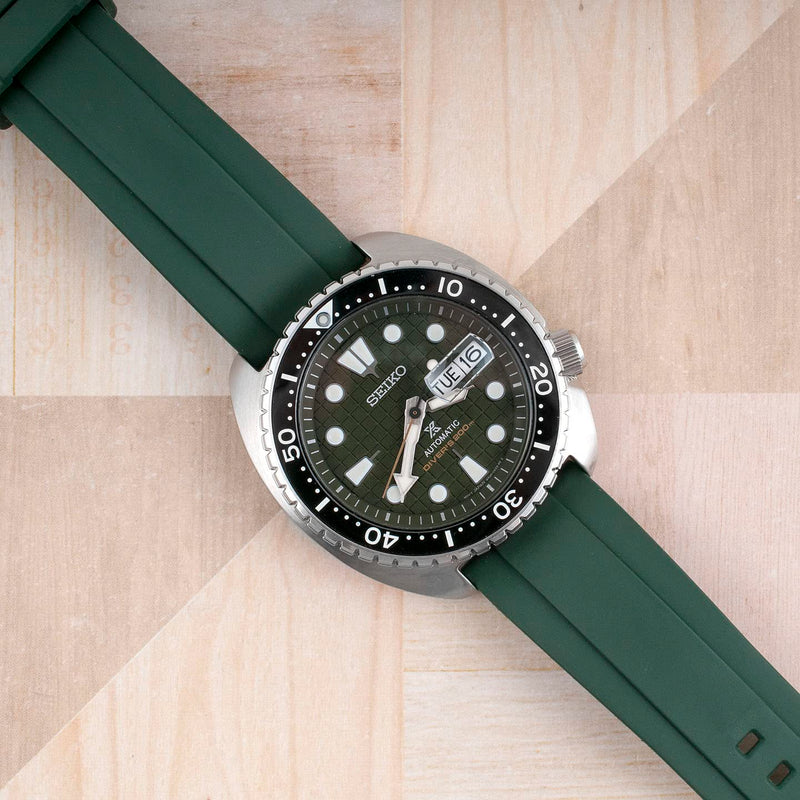 StrapHabit Extra Long Watch Strap for Large Wrists - Quick Release Rubber Band FKM 20mm 22mm Green