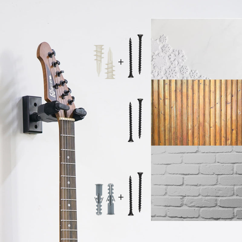 Sondery Guitar Wall Mount Hanger, Auto Lock and Adjustable Hook Holder for Acoustic and Electric Guitar, Ukulele, Bass, Banjo and Mandolin, Safely Cradles Nitro-Finished and High-End Guitars 3 Pack
