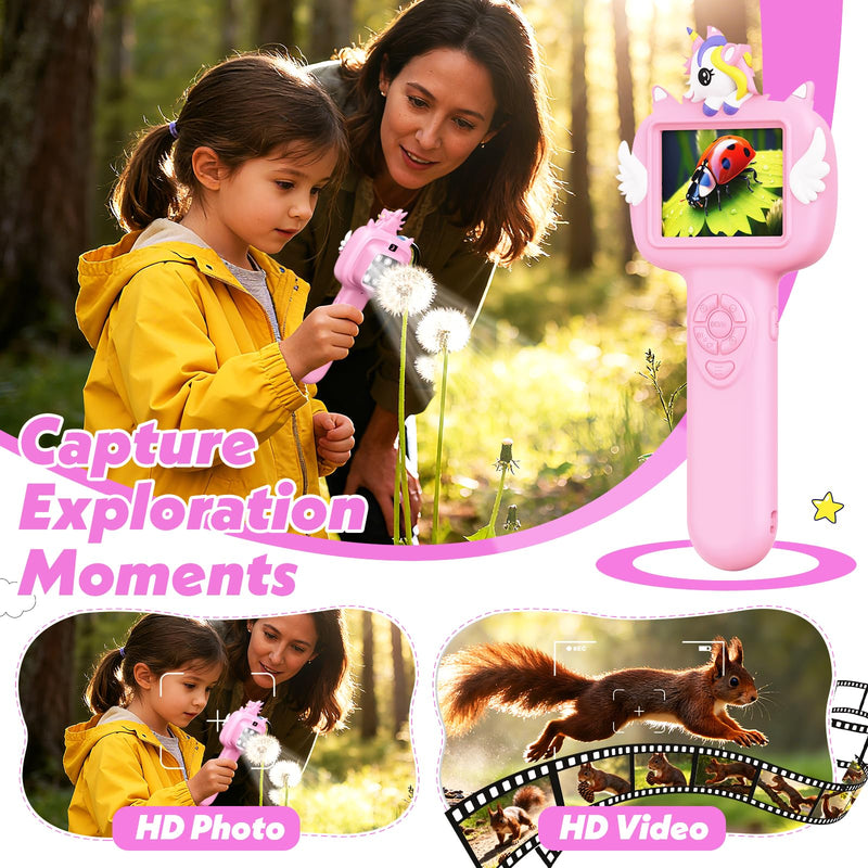 [AUSTRALIA] - Microscope for Kids Gifts Toys Science, Mini Handheld Digital Pocket Microscope Requiring Direct Surface Contact, Educational STEM Toy for Boys Girls Ages 8–12, Christmas Birthday Gift Idea Pink 