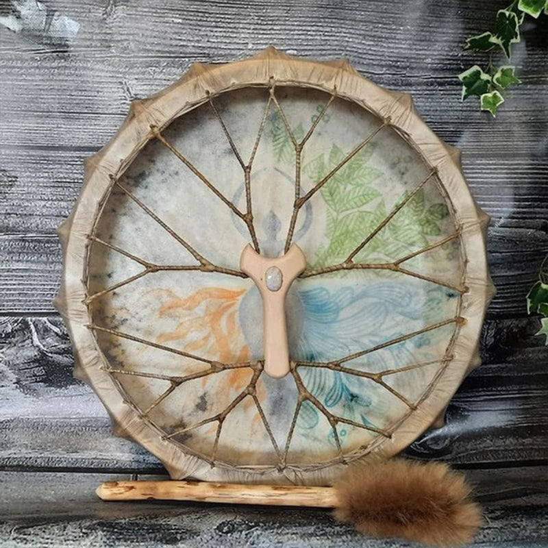 FIRLAR Shaman Drum,10 Inch Shaman Hand Drum With Drum Stick, Instrumental Shaman Alchemy Moon Drum, Sound Healer Shaman Drum For Spiritual Music, Reflection Meditation (Tree) Tree