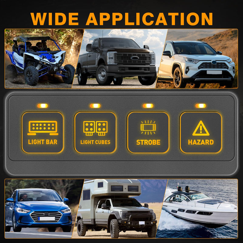 Wireless 4 Gang Switch Panel, Muto-Beam Multifunction Remote Control Switch Panel Auxiliary Universal Circuit Control Box with 4 Modes Strobe Memory Relay System for Truck SXS UTV ATV Car RV Boat wireless 4 gang