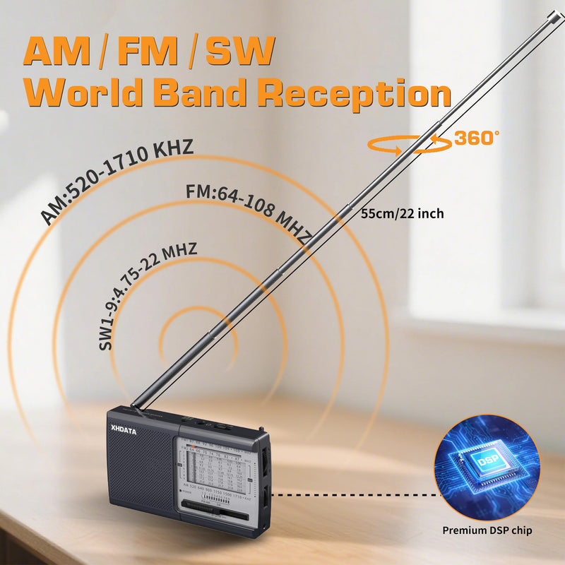 [AUSTRALIA] - XHDATA D219 Radios Portable Am Fm with Strong Reception Compact Design, Small Battery Operated Transistor Radio(AA) Clear Sound Speaker Earphone Jack Ideal Gifts for Elder, Family, Outdoor, Gray Grey 