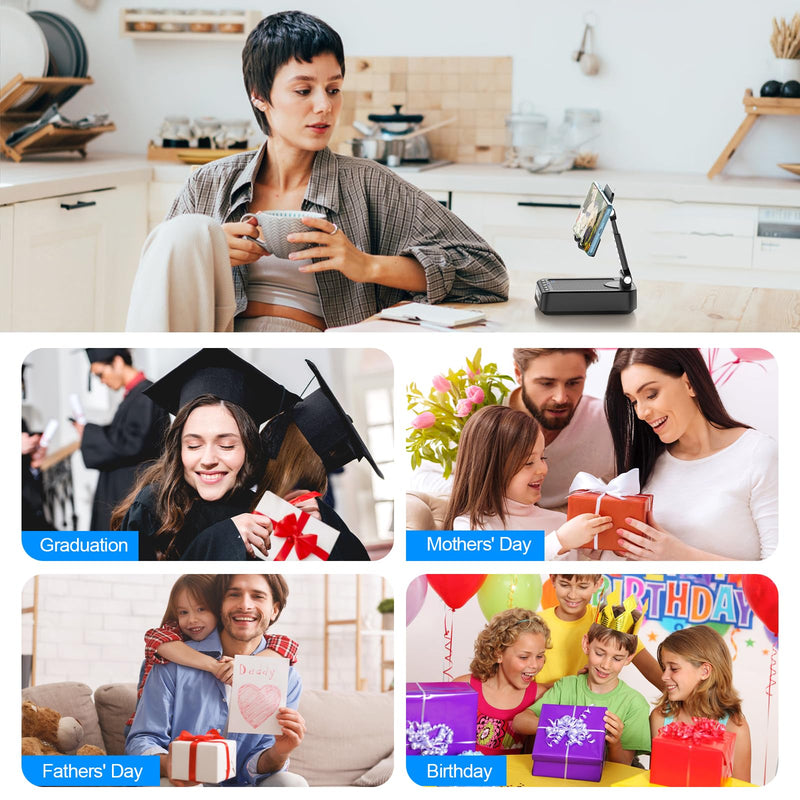 TechGlow Gifts for Men Women Foldable Cellphone Stand with Bluetooth Speaker Power Bank 360° Rotatable Phone Stand Birthday Gift Idea for Mom Dad Cool Tech Gifts
