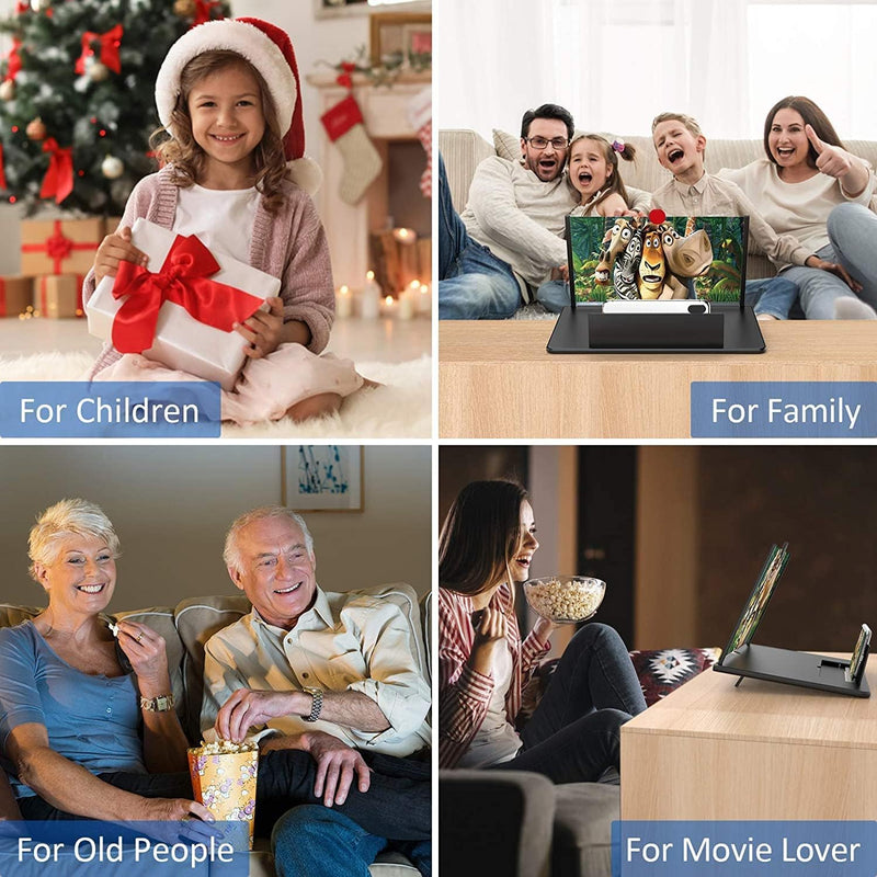 18" Screen Magnifier for Cell Phone – 3D HD Magnifing Screen Enlarger Projector for Movies Videos and Gaming – Foldable Mobile Phone Stand Holder with Screen Amplifier (Black-18) Black-18