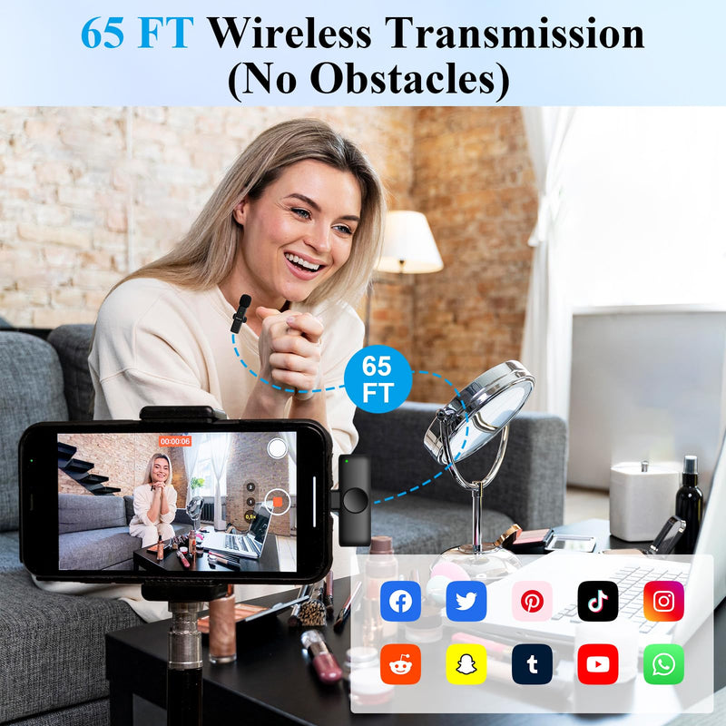 2 Pack Professional iPhone Wireless Lavalier Microphone for iPad, Crystal Clear Sound Quality with Noise Reduction Lapel Microphone Plug-Play for Interview Video Podcast Vlog YouTube TikTok Lightning Interface