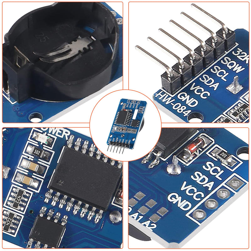 RTC IIC Precision Clock Module, QIQIAZI Real-time Module Clock RTC Sensor with Battery Compatible with Arduino (Pack of 5) 5 PCS