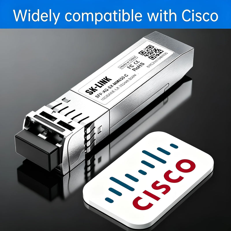 10GBase-SR SFP+ LC Multimode Transceiver 850nm Up to 300m | 10gb Ethernet Adapter Compatible with Cisco, Low Power, Stable Performance
