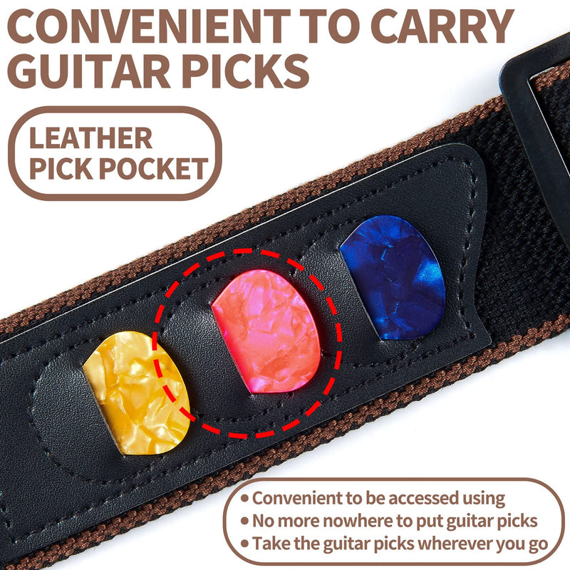 WOGOD Guitar Strap - Acoustic Electric Guitar Straps,Bass Guitar Strap with 3 Guitar Picks Holder Ends Guitar Strap With3 Pick Holder-black