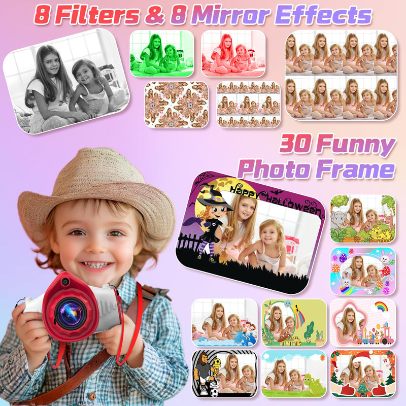 Kids Camera with Projector, Big Screen 1080P Photography Kids Recorder with Tripod, Lanyard, 32GB Kids Video Vlogging Camera for Age 3-12, Christmas Birthday Gifts Toys for Boys Girls, White