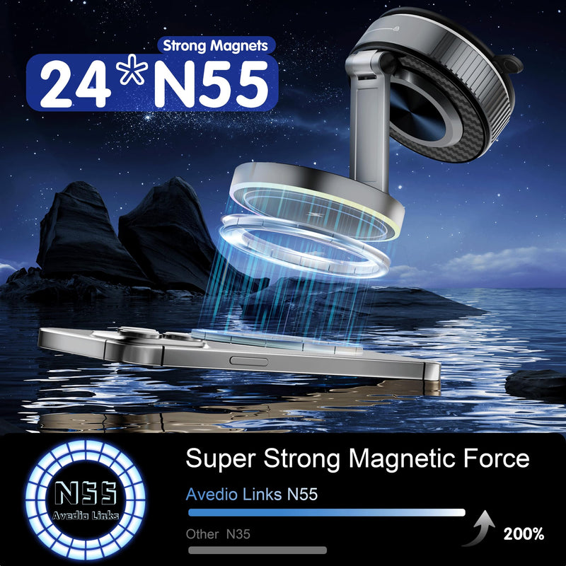 Magnetic Phone Holder for Car Wireless Charging, 15W Fast Wireless Car Charger with Vacuum Suction, 360° Adjustable Magnetic Mount for Dashboard & Windshield, Hands-Free for MagSafe iPhone & Android for Magnetic General PM