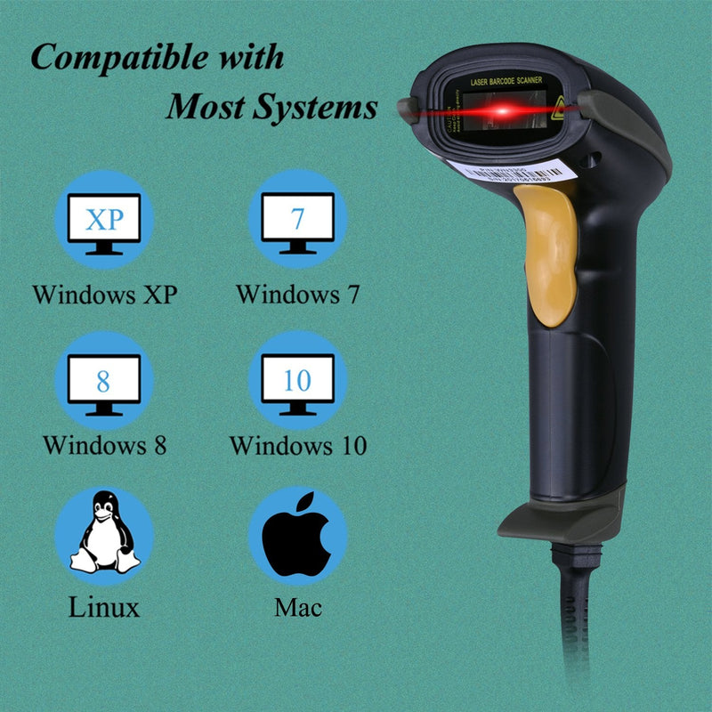 [AUSTRALIA] - WoneNice USB Laser Barcode Scanner Wired Handheld Bar Code Scanner Reader Black 