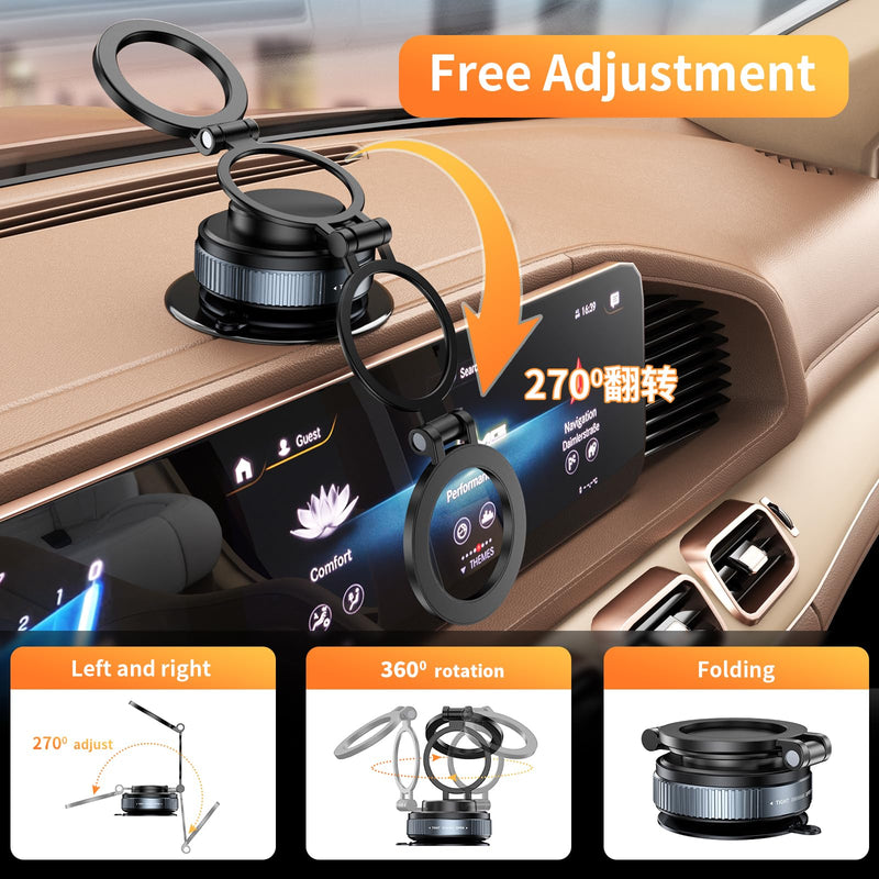 2025 Upgraded Metal 360° Adjustable Vacuum Suction Cup Phone Mount [98LB Suction], Magnetic Phone Holder for Car, Foldable Portable iPhone Holder Magsafe Car Mount
