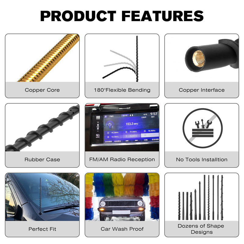 [AUSTRALIA] - 13 Inches Truck Antenna Compatible with Chevrolet Silverado 1500 2500 3500 (2007-2026) and GMC Sierra (2009-2026), Spiral Flexible Rubber Antenna, Direct Replacement Antenna (M7 Thread) 