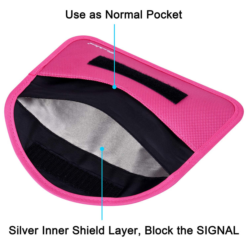 Signal Blocking Bag, 2 Pack RFID Faraday Bag Shield Pouch Cage Box Wallet Case for Cell Phone and Car Key FOB, Privacy Protection, Anti-Hacking - Black & Hot Pink