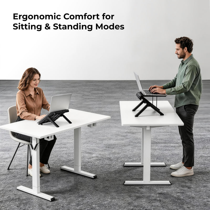 ergounion Adjustable Laptop Stand for Desk, Ergonomic Riser for 10-17" Lap | ABS 4-in-1 sit-stand riser with phone holder. Fits Mac/Dell/HP. Great for students & workers.For office, dorm, travel, gaming