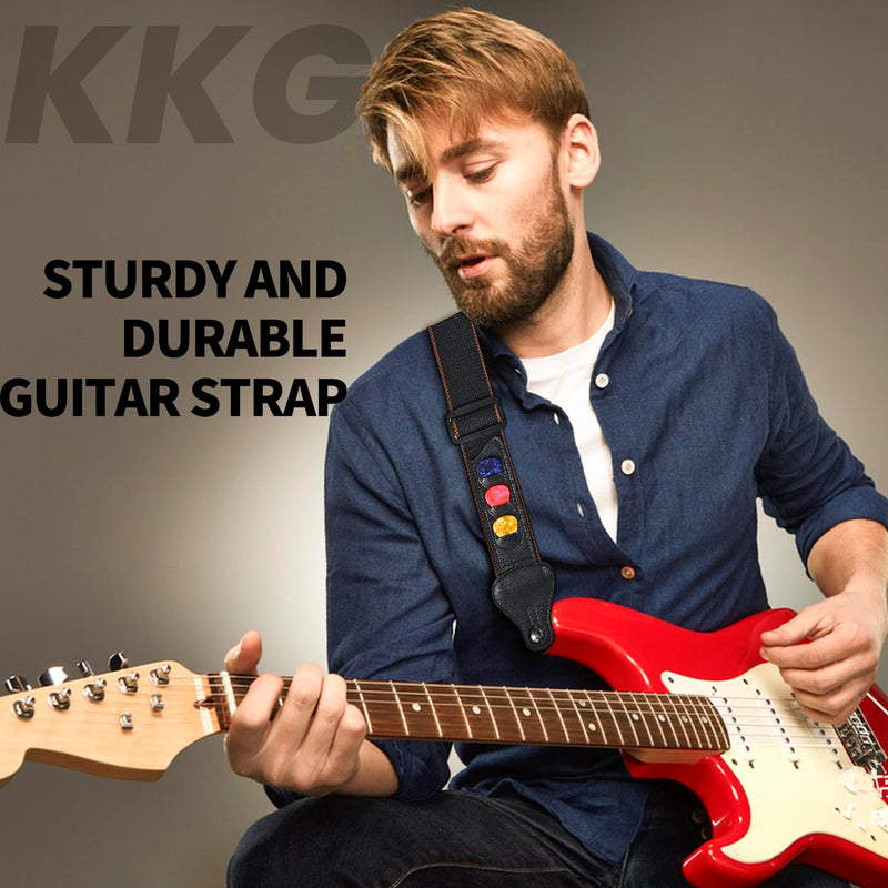 [AUSTRALIA] - KKG 2pack Guitar Wall Mount Wood Hanger,and 2pack Guitar Strap with Guitar Pick and Strap Button Accessories for Safe Storage and Display for Acoustic Electric Guitar Bass Banjo and Instruments. A:2 Hanger& 2 Strap 