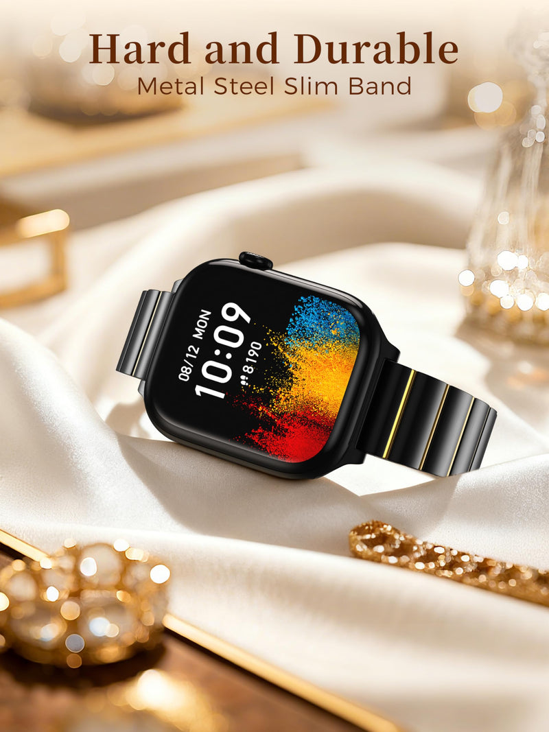 LULULOOK Compatible with Apple Watch Bands for Women 46mm 45mm 44mm 42mm 41mm 40mm 38mm, Metal Stainless Steel iWatch Strap for Apple Watch Series 11/10-1/SE Series Black+Gold 42(Series 11/10)/41/40/38mm